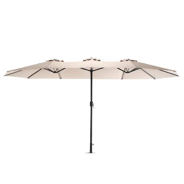 Unbranded Hot Seller 14.8 ft. Steel Crank Mechanism Double Sided Patio Umbrella Rectangular Large in Khaki, Base not Included