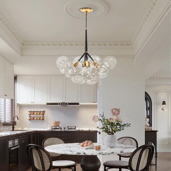 Y'INSP 4-Light Black Sphere Modern Glass Bubble Chandelier with Bulbs Included