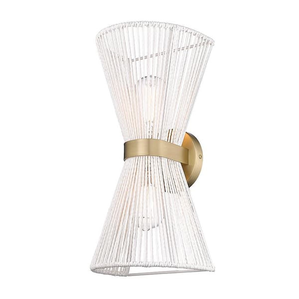 Golden Lighting Avon 2-Light Brushed Champagne Bronze and Bleached White Raphia Rope Wall Sconce