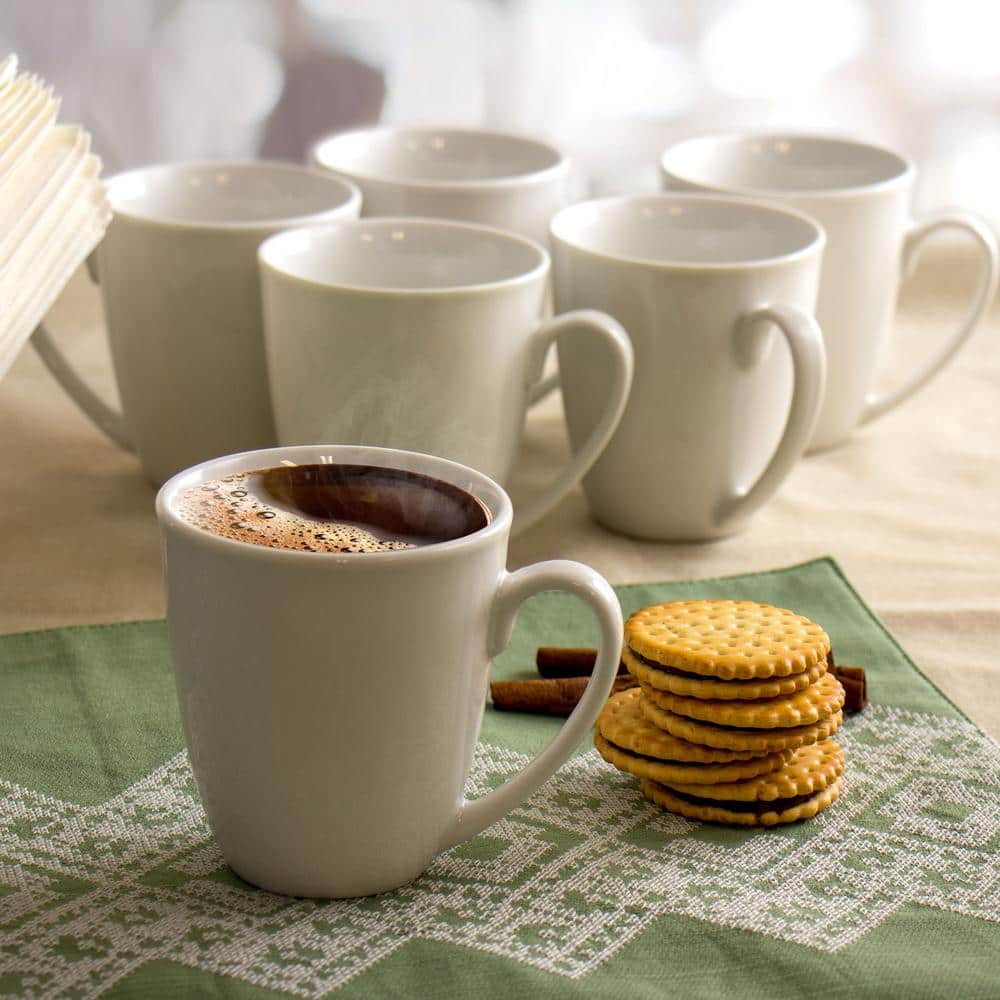 Rosales White Ceramic 12 Ounce Mug Set, 6 Piece