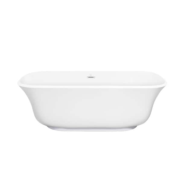 Unbranded 66 in. Acrylic Flat Flatbottom Non-Whirlpool Freestanding Modern Soaking Bathtub for Tubs Including Drain and Overflow