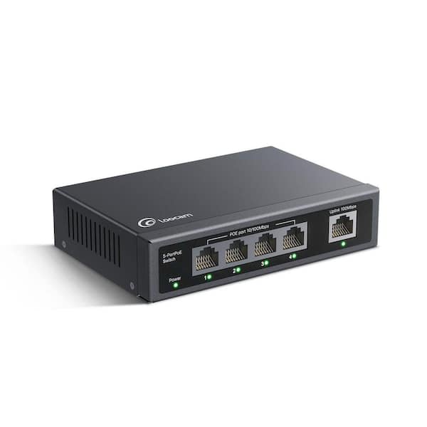 5-Port PoE Switch with 4-10/100Mbps PoE Port, 1-100Mbps Uplink Port, Unmanaged, Plug and Play