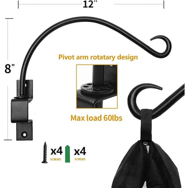 12 in. Swivel Plant Hangers Outdoor Heavy-Duty - Black Iron Plant Hanging Hook Bracket (2-Pack)