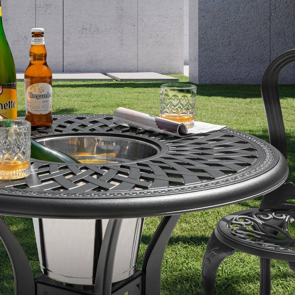 Black and Gold Speckled Cast Aluminum Outdoor Patio Chair Set