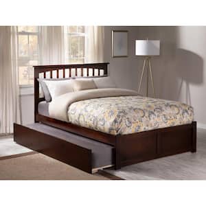 Mission Walnut Full Platform Bed with Flat Panel Foot Board and Twin Size Urban Trundle Bed