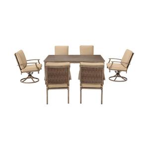 Geneva 7-Piece Outdoor Patio Dining Set with Sunbrella Beige Tan Cushions