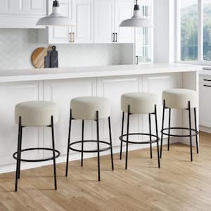 Isaac 29 in. Modern Backless Bar Stool with Padded Boucle Seat and Metal Mid-Century Base, Boucle White/Black, Set of 4
