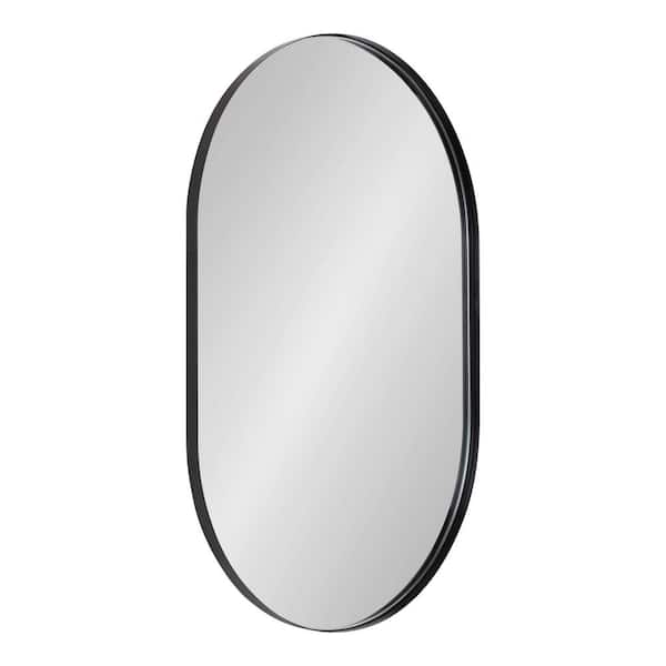 Kate and Laurel Rollo 30 in. x 20 in. Modern Oval Black Framed Decorative Wall Mirror