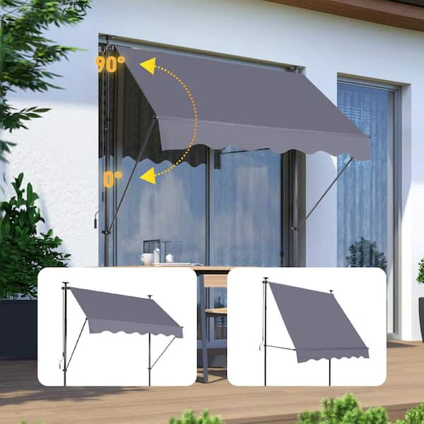 Gray 6.6 ft. x 3.9 ft. Manual Retractable Non-Screw Outdoor Sun Shade Cover with UV Protection, Adjustable