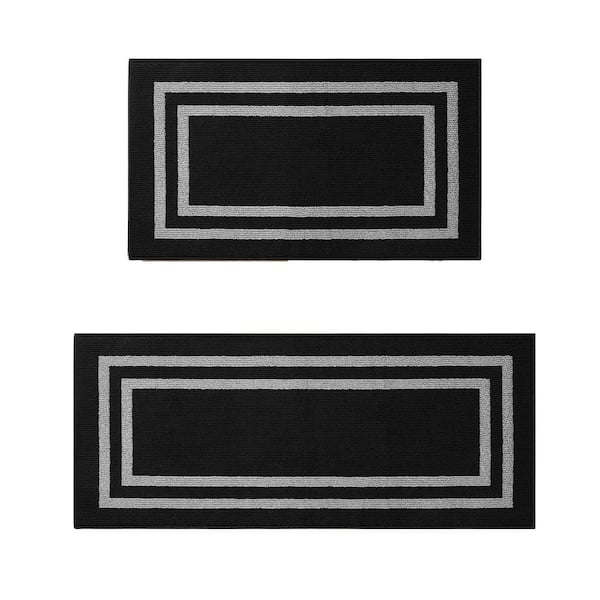 Jean Pierre NEW YORK Machine Washable Non-Skid Black/Twisted Gray 2.2 ft. x 4 ft./2.2 ft. x 5 ft. All Loop Tufted Area Rug Set