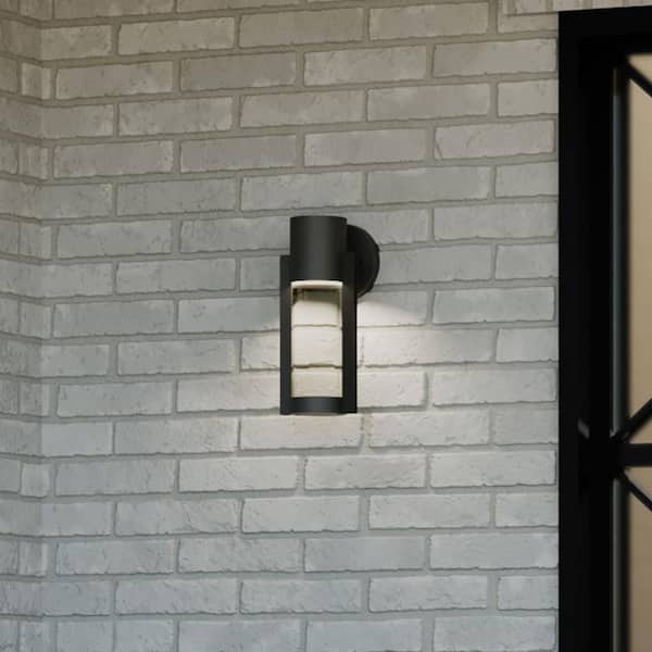 Z-1030 LED Collection 1-Light Textured Black Clear Glass Modern Outdoor Small Wall Lantern Light