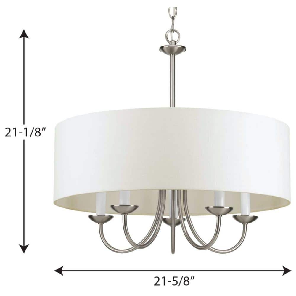 Brushed Nickel Drum Shade 5-Light Pendant with White Linen