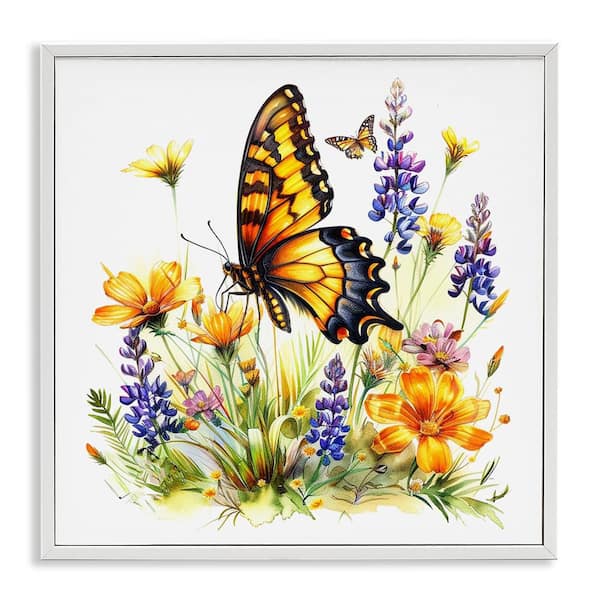 Stupell Industries Butterfly Wings Garden by LSR Design Studio White Framed Animal Giclee Art Print 12 in. x 12 in.