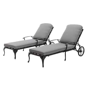 Antique Bronze 2-Piece Aluminum Adjustable Reclining Outdoor Chaise Lounge Gray Cushion (Set of 2)