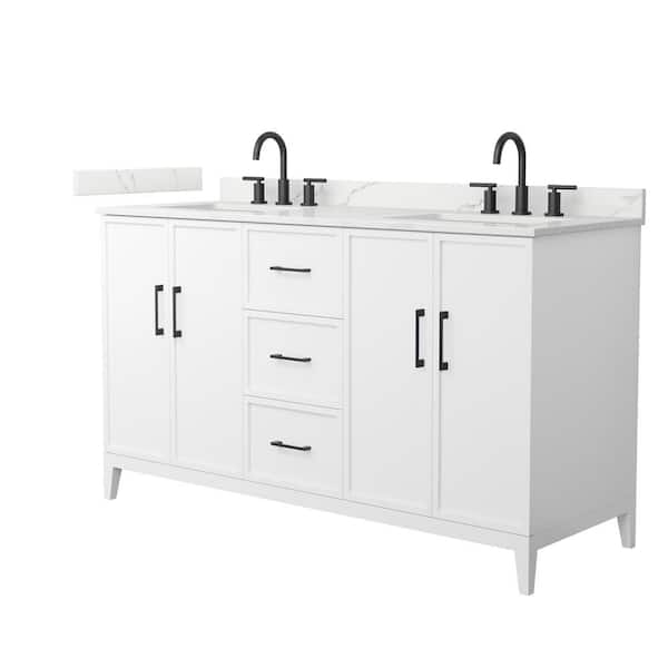 Wyndham Collection Elan 60 in. W x 22 in. D x 35 in. H Double Bath Vanity in White with Giotto Quartz Top