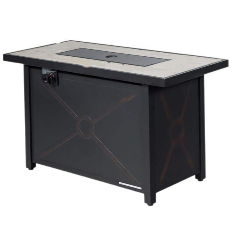 42" Black Steel Gas Fire Pit Table with Ceramic Top