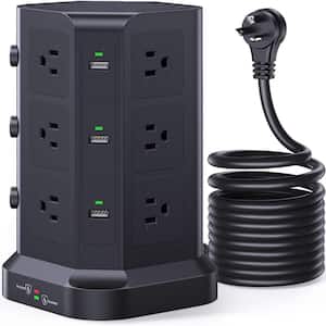16.4 ft. Extension Cord, Surge Protector Power Strip Tower - 12 AC Outlets & 6 USB Ports, Heavy-Duty Extension, - Black