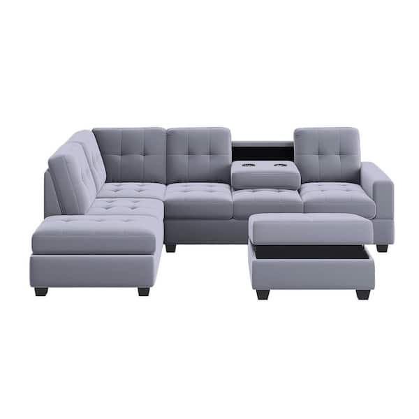 Zeus & Ruta 112 in. 3-piece Velvet L-Shaped Sectional Sofa in Gray