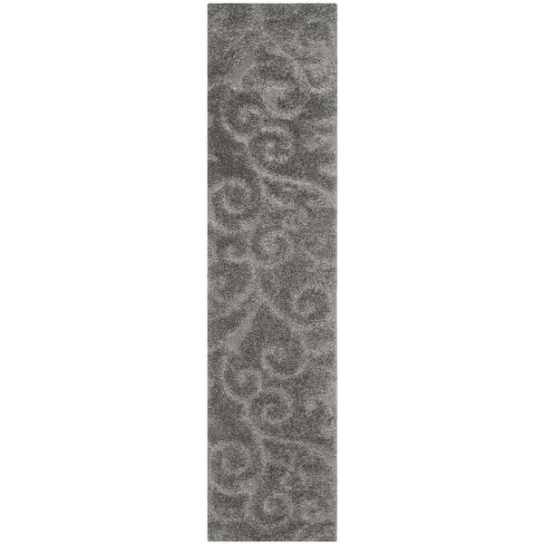 SAFAVIEH Florida Shag Gray 2 ft. x 7 ft. Floral Runner Rug