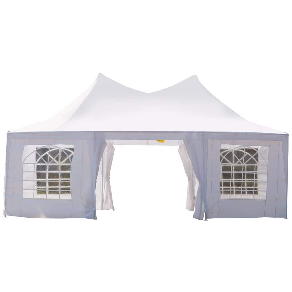Outsunny 22 ft. x 16 ft. Large White UV Resistant Octagonal 8-Wall Party Canopy Gazebo Tent with Removable Side Walls -  01-0005-002