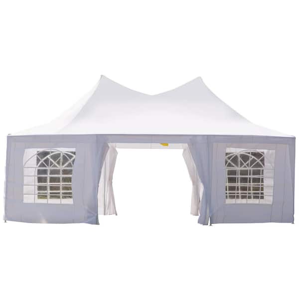 Outsunny 22 ft. x 16 ft. Large White UV Resistant Octagonal 8-Wall Party Canopy Gazebo Tent with Removable Side Walls