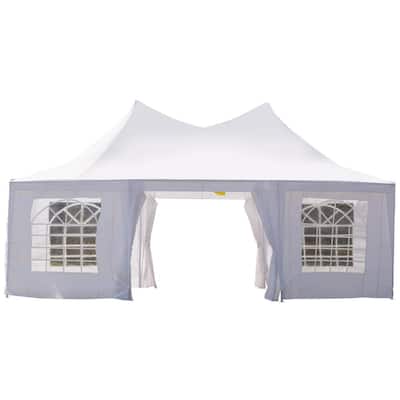 22 ft. x 16 ft. Large White UV Resistant Octagonal 8-Wall Party Canopy Gazebo Tent with Removable Side Walls