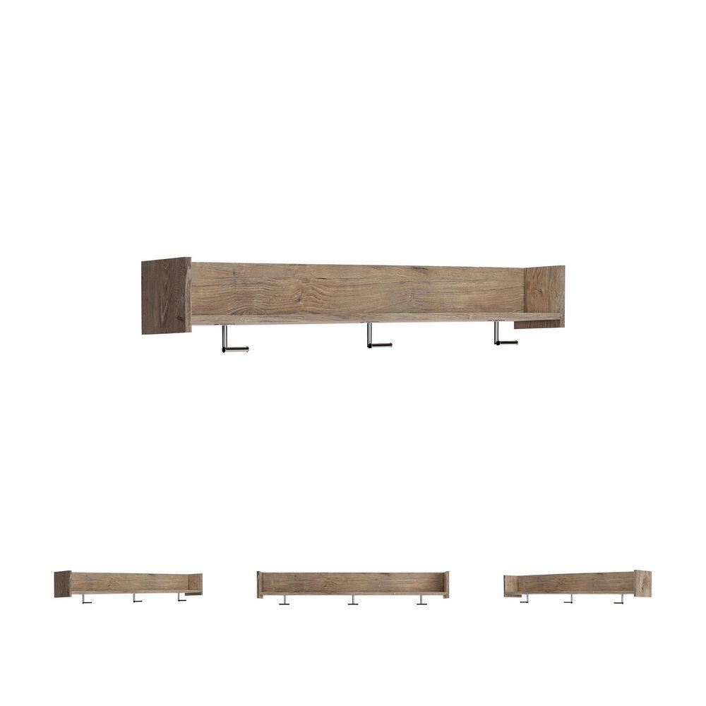 Oliah Brown Wall-Mounted Coat Rack with Shelf - thumbnail 6