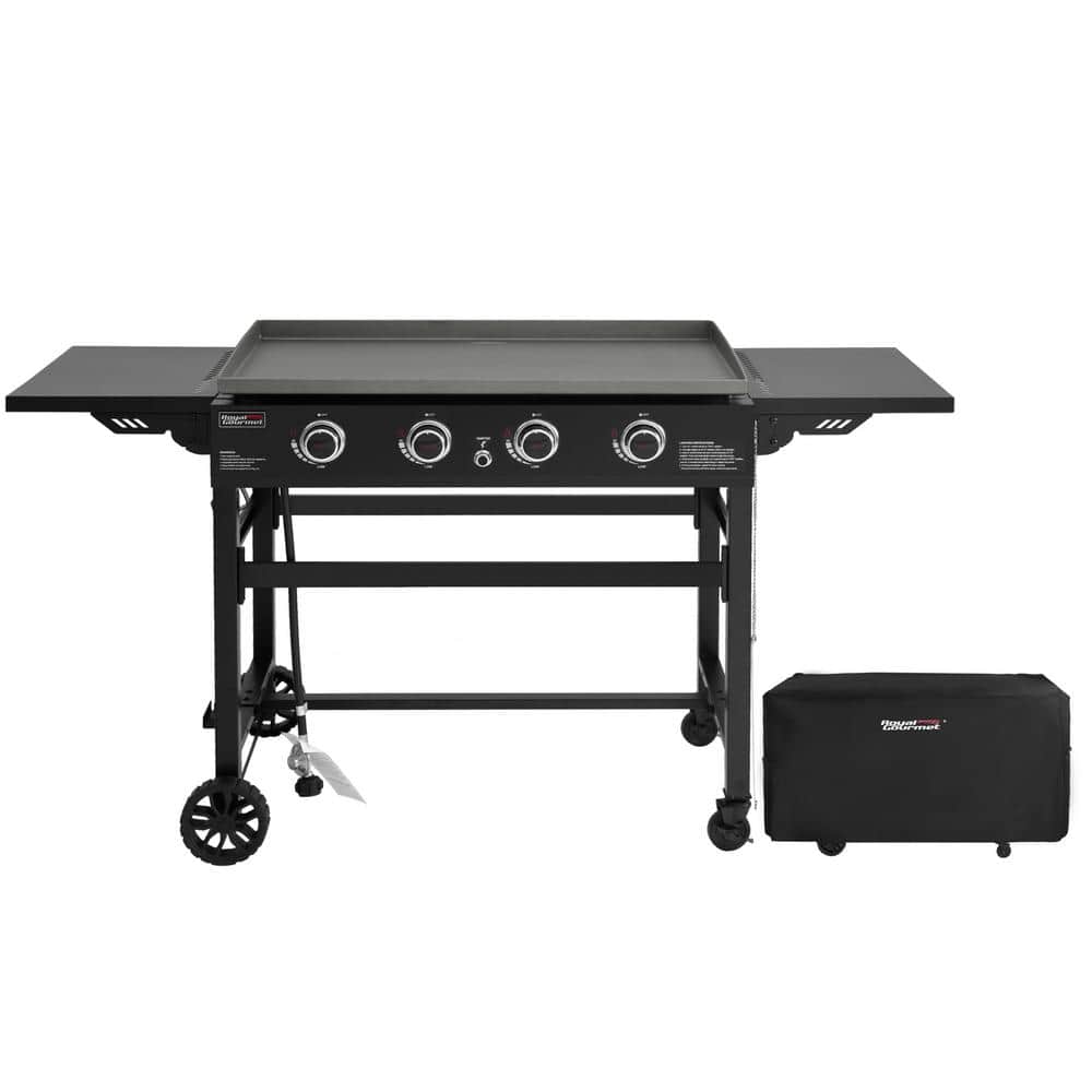 35 in. Flat Top Gas Griddle with A Griddle Cover, 4-Burner Propane Gas Grill Griddle, 52,000 BTU, Black