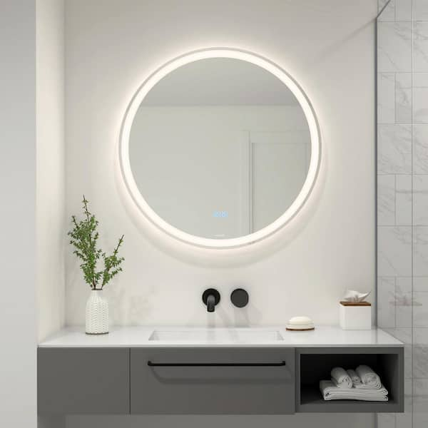 Ayla 28 in. W x 28 in. H Round Defog 3 CCT Frameless Integrated LED Wall Bathroom Vanity Mirror