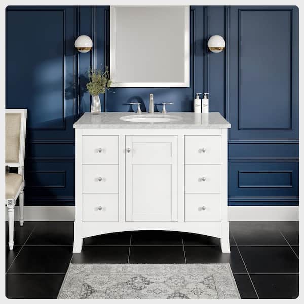 Eviva New York 42 in. Single Sink White Bath Vanity with White Carrara Marble Top (Assembled)