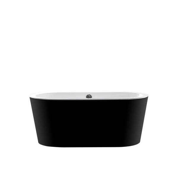 EPOWP 59 in. Acrylic Double Slipper FlatBottom Non-Whirlpool Bathtub in Black