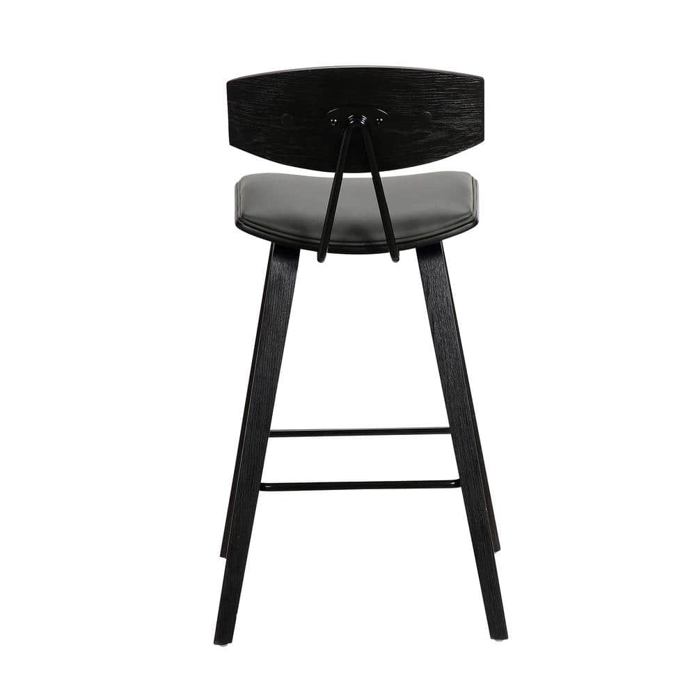 Gray Faux Leather & Black Brushed Wood Contemporary Counter Stool