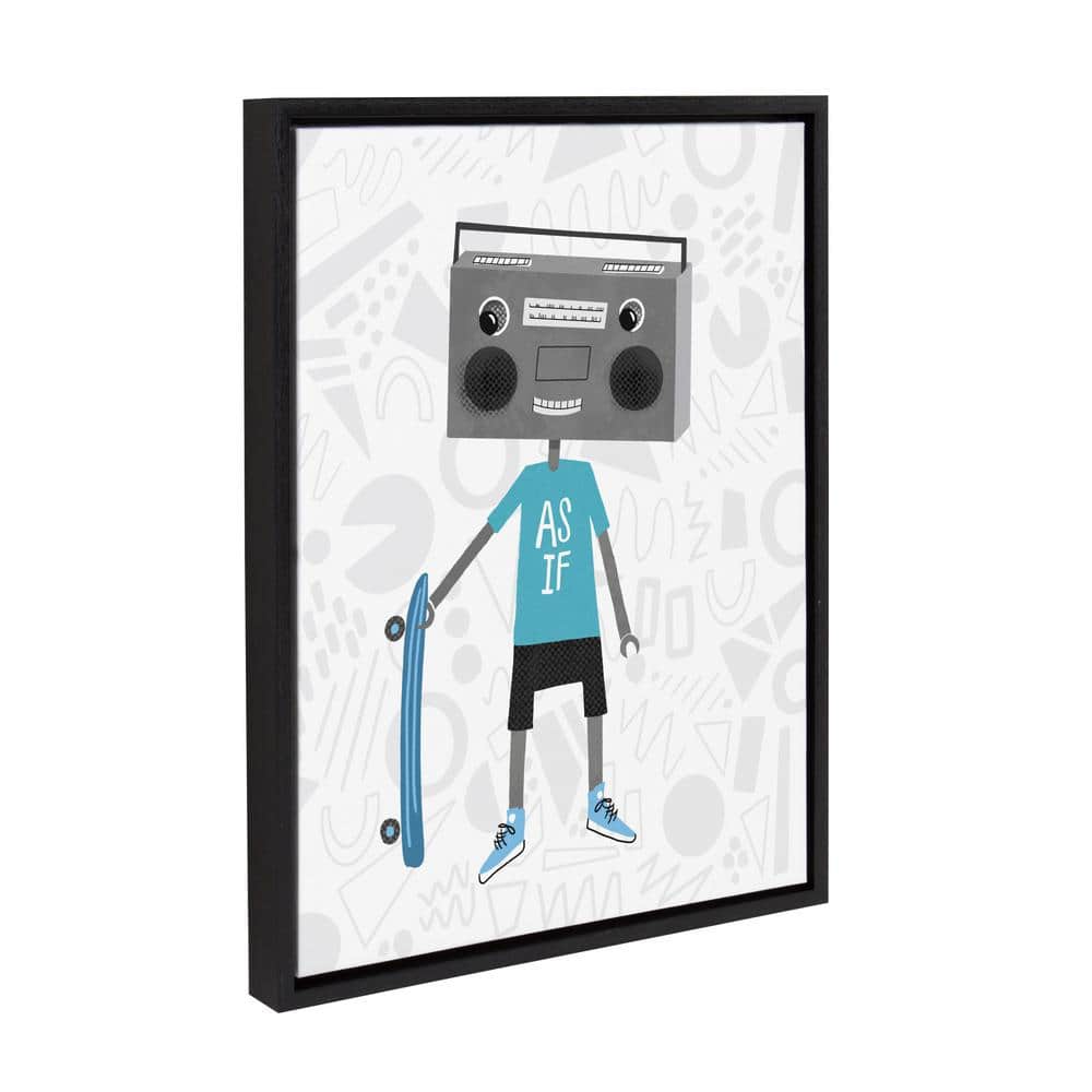 Boom Box Boy Robot Canvas Print for Kids Nursery, 18x24, Black Frame