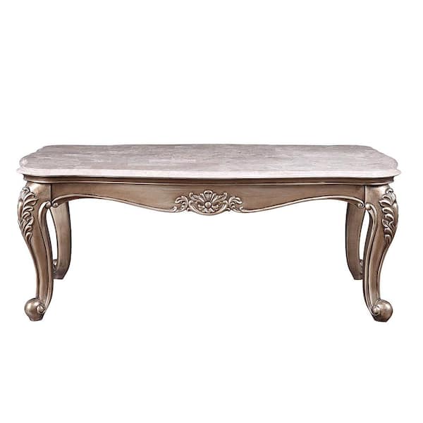 Acme Furniture Jayceon 52 in. Marble Top and Champagne 20-Rectangle Marble Top Coffee Table 1-Piece
