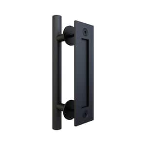11-13/16 in. Black Powdered Coated Steel 2-Sided Pull with Recessed Plate for Sliding Rolling Barn Wood Doors (2-Pack)