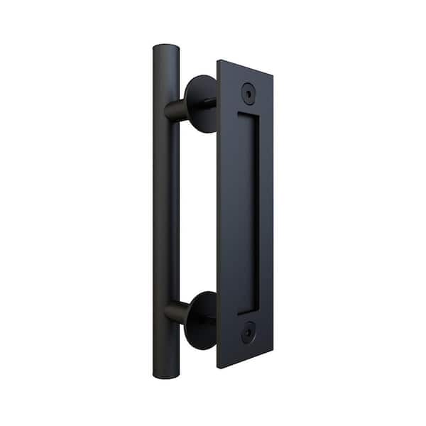 American Pro Decor 11-13/16 in. Black Powdered Coated Steel 2-Sided Pull with Recessed Plate for Sliding Rolling Barn Wood Doors (2-Pack)