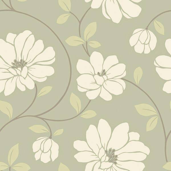 The Wallpaper Company 56 sq. ft. Sage Large Scale Modern Floral Trail Wallpaper