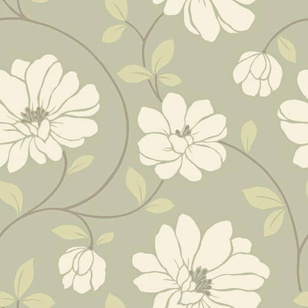 The Wallpaper Company 8 in. x 10 in. Sage Large Scale Modern Floral Trail Wallpaper Sample