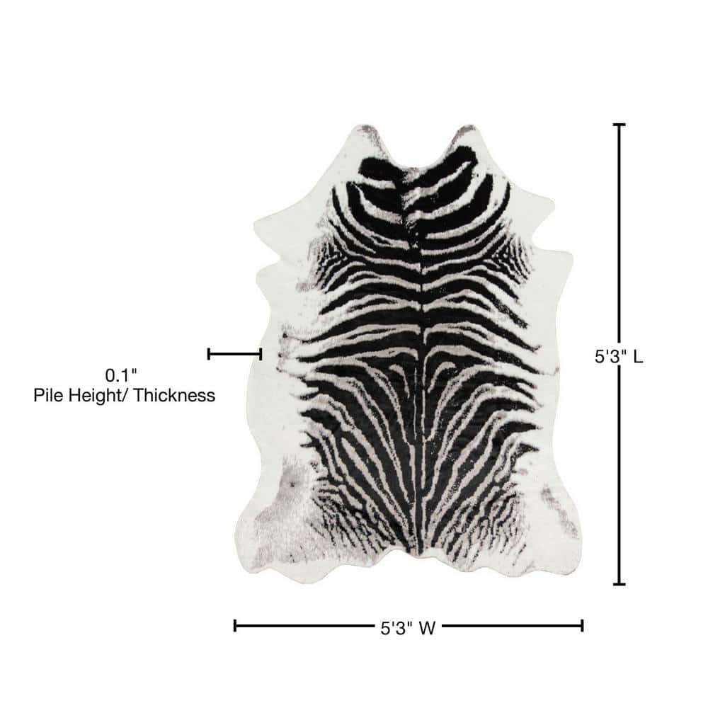 Acadia Black and White Faux Fur Zebra Area Rug
