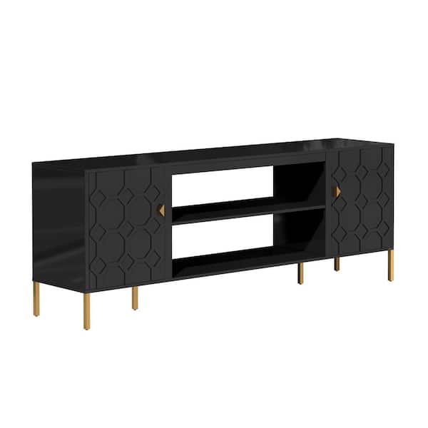 70 in.W Black Storage Entertainment Center with Adjustable Shelf Fits TV Up to 78 in.