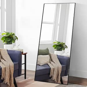 31.1 in. W x 1.38 in. H Full Length Mirror Floor Mirror with Tempered Glass Aluminum Alloy Frame in Black for Bedroom