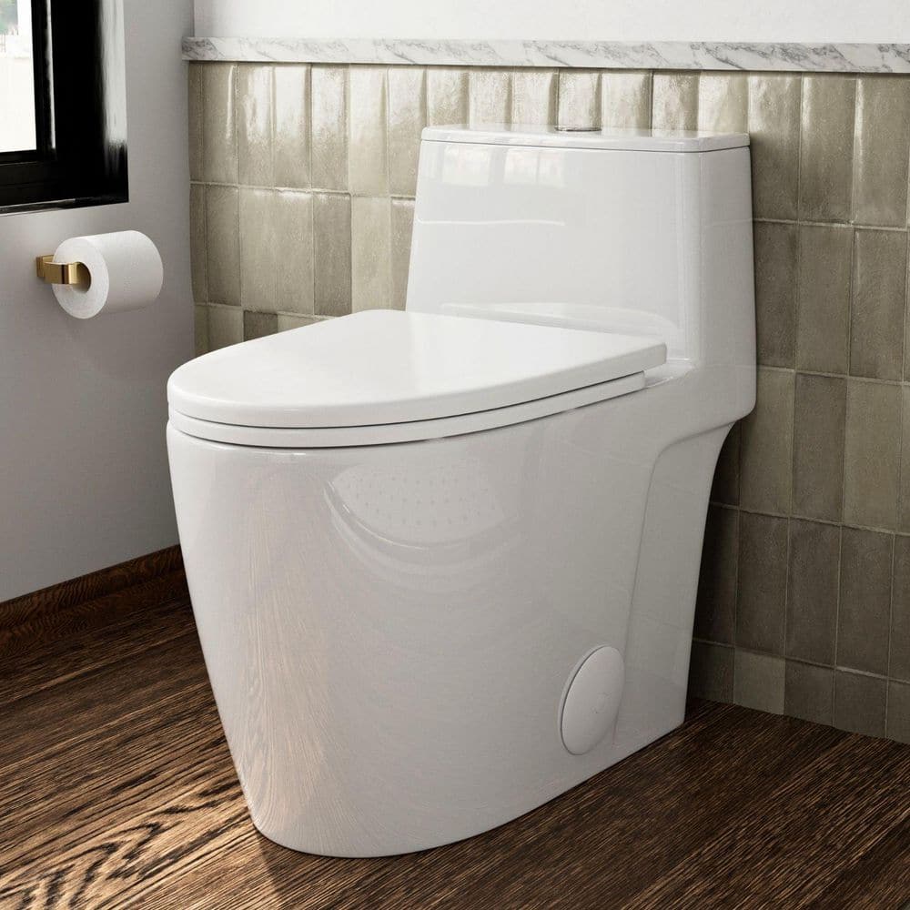 Los Flexi 17.3 in. Elongated White One-Piece Toilet with Rimless