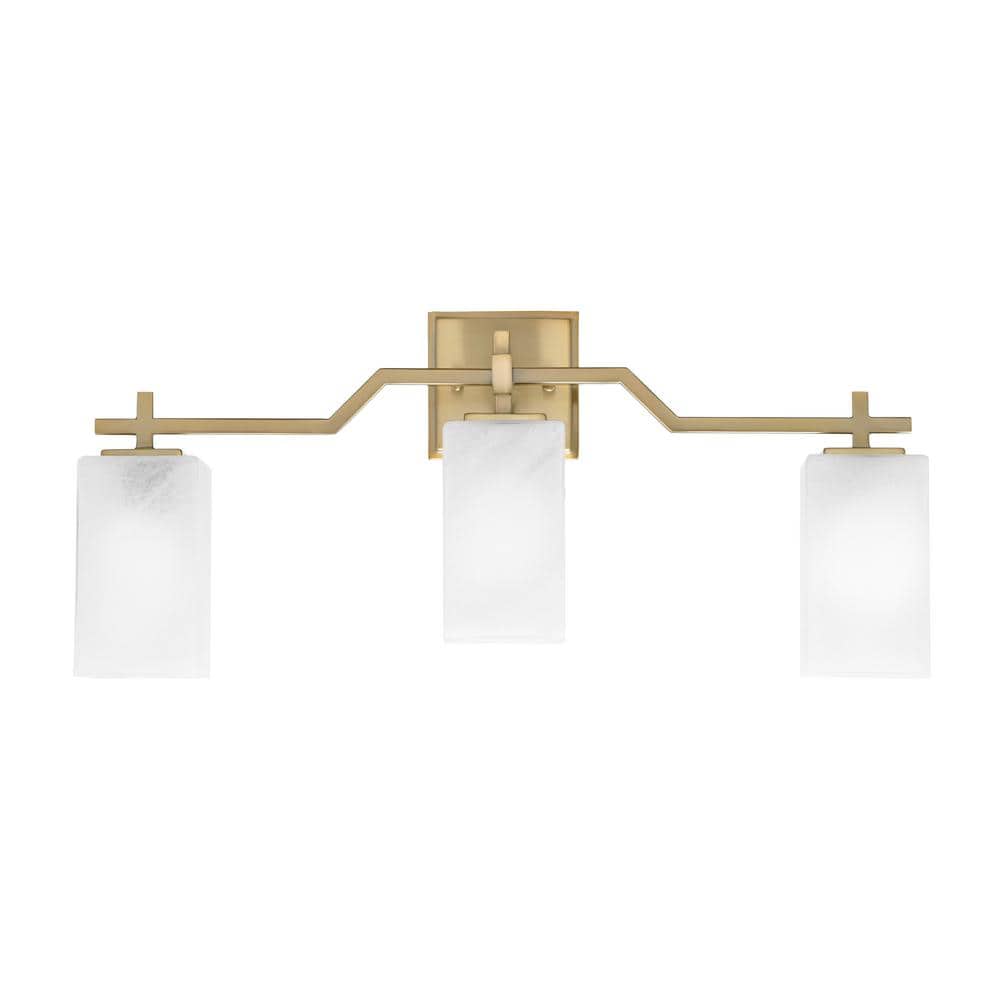 Bridgewater 24.75 in. 3 Light Vanity Light New Age Brass 3.5 in. Square Whi