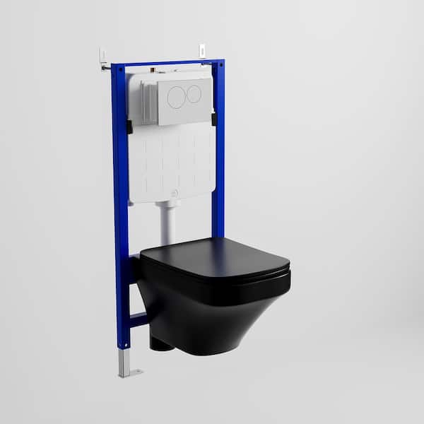 Simple Project 2-Piece 0.8/1.6 GPF Dual Flush Elongated Wall Hung Toilet with Concealed In-Wall Toilet Tank in White (Seat Included)