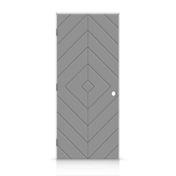 CALHOME 34 in. x 80 in. Diamond Right-Handed Hollow-Core Light Gray Painted Smooth Composite Single Prehung Interior Door