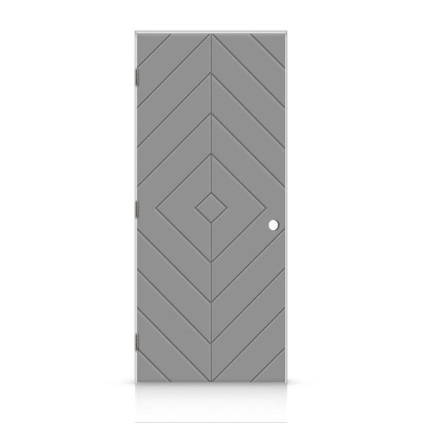 CALHOME 38 in. x 80 in. Diamond Right-Handed Hollow-Core Light Gray Painted Smooth Composite Single Prehung Interior Door