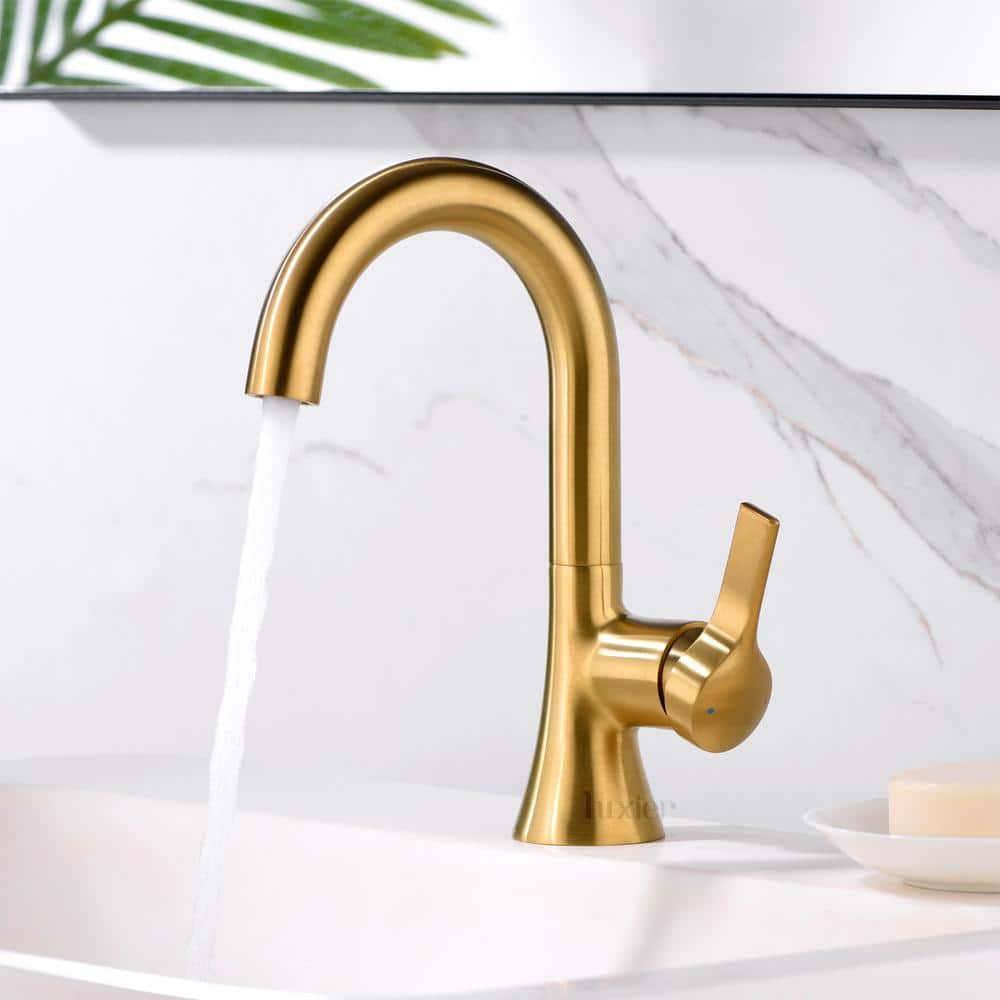 Brushed Gold Single Handle Bathroom Faucet with Drain Assembly