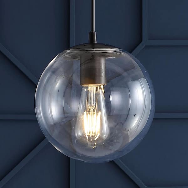 JONATHAN Y Bleecker 7.75 in. 1- Light Clear/Oil Rubbed Bronze Metal/Glass Globe LED Pendant