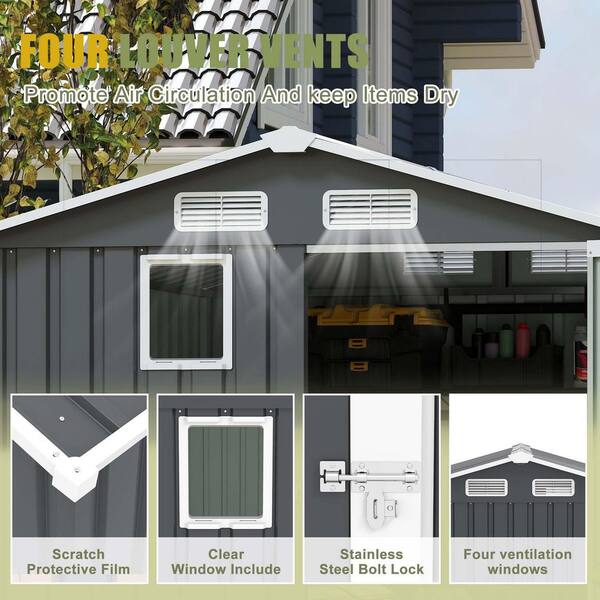 6 ft.W x 8 ft.D Backyard Metal Storage Shed, Patio Tool House with
