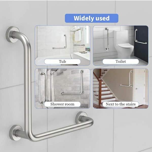 JFVKAF 16 in. Concealed Screw L-Shaped Safety Grab Bar Set Brushed